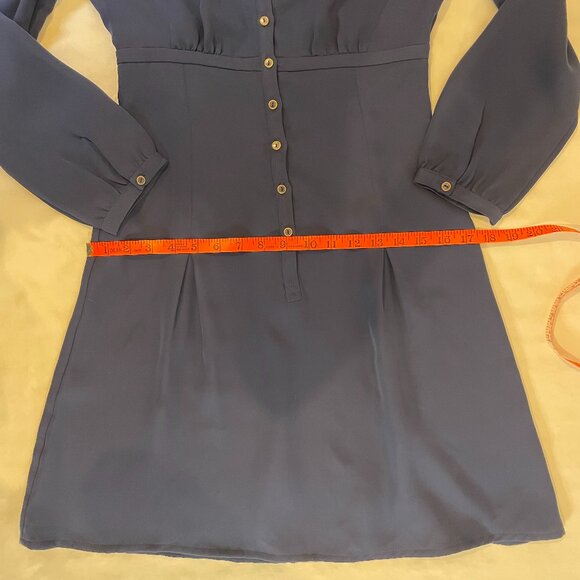 H&M Size 6 Fit & Flare Mini Dress Navy Button Down V Neck Long Sleeves - Picture 7 of 12